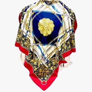 Beautiful Unused  Pierre Balmain Silk Scarf 34" Ivery gold red blue gold  (76)